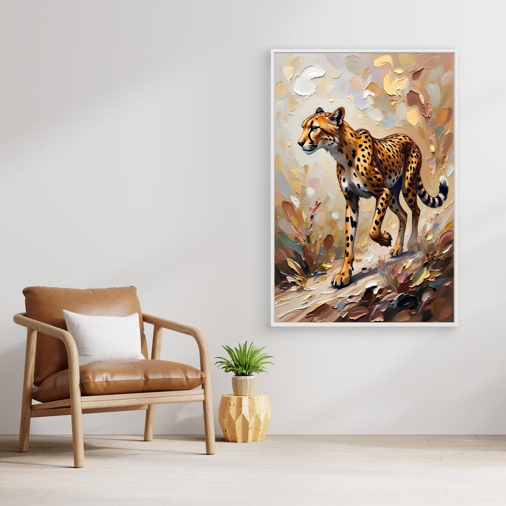 Muted Oil Style Cheetah Safari Cat Minimalist Wall Canvas