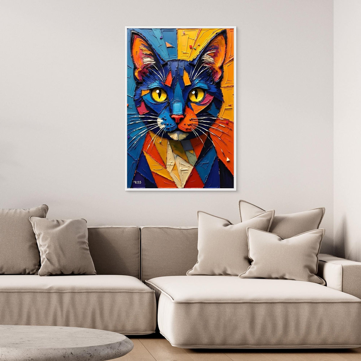 Vibrant Oil Style Domestic Cat Minimalist Wall Decor