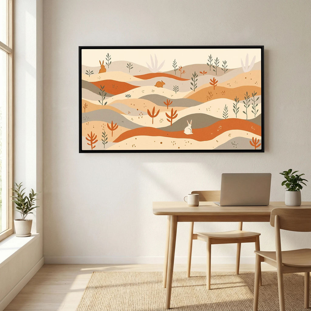 Rabbits On The Pastures Wall Canvas