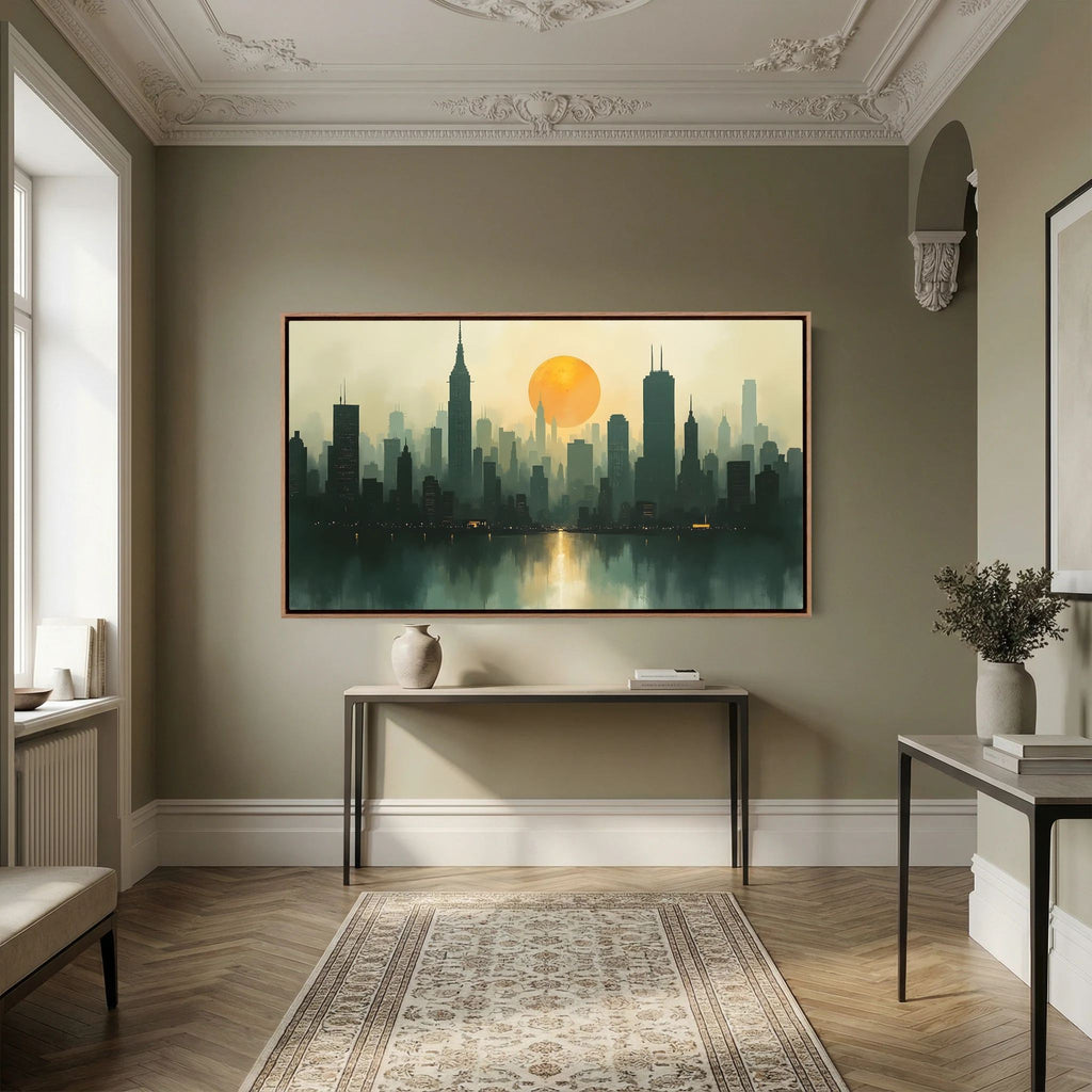 Minimalist Cityscape At Sunset 