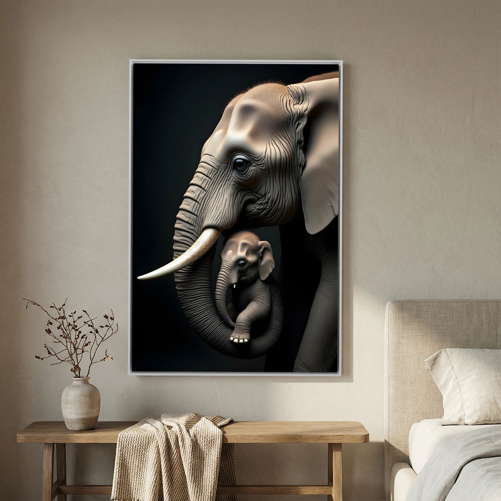 Abstract Elephant Canvas Wall Art, Modern Safari Nursery Print, Warm Toned Statement Decor, Poly-Cotton Framed Wildlife Art, Gift