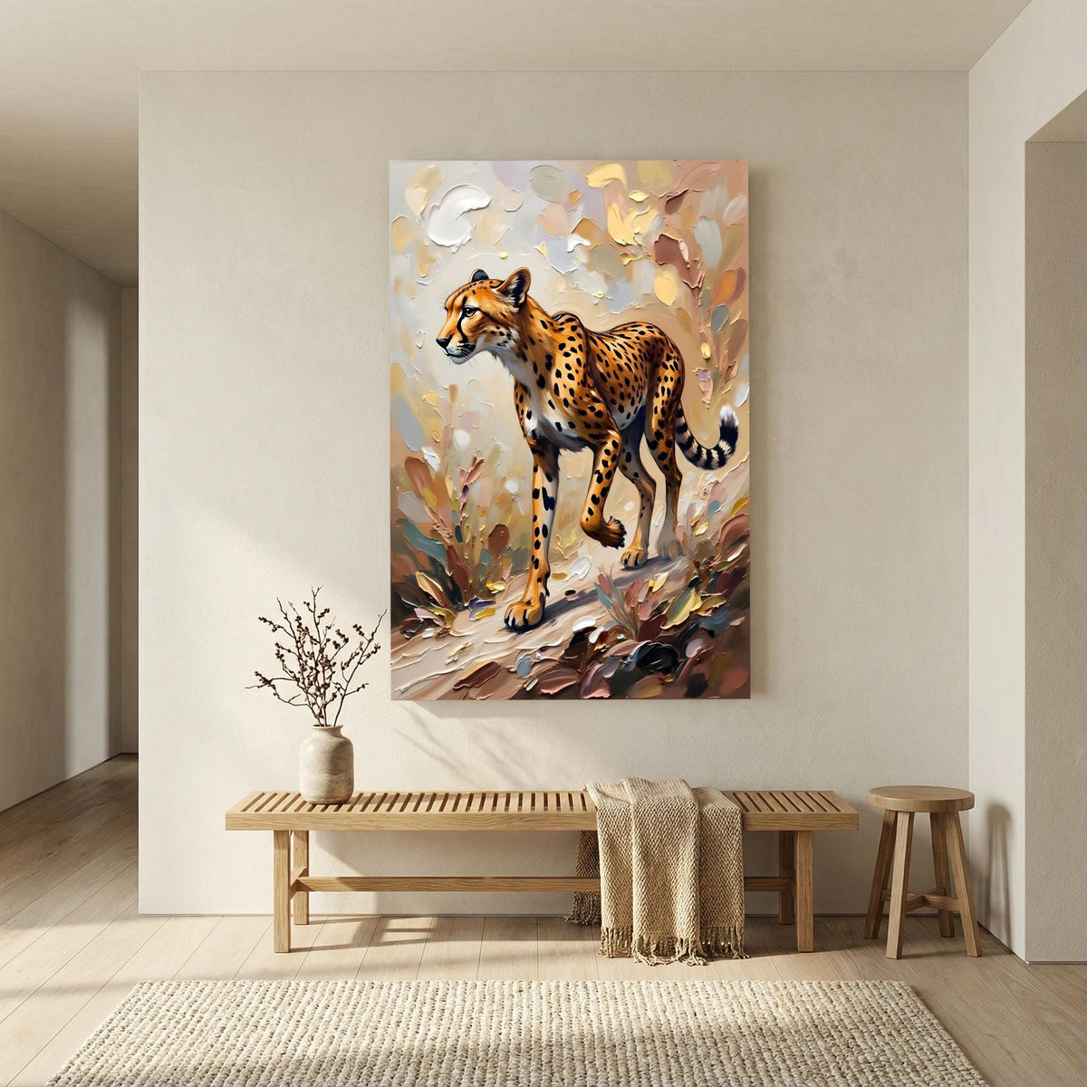 Muted Oil Style Cheetah Safari Cat Minimalist Wall Canvas