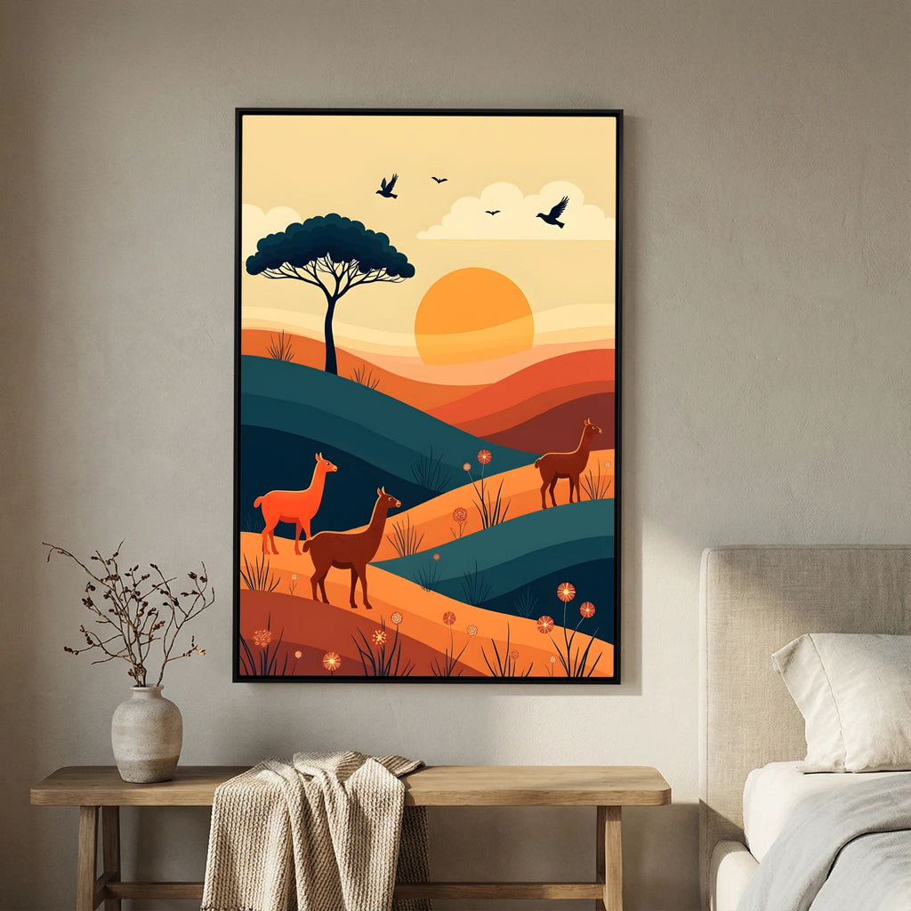 Trio Of Alpaca On Planes Canvas Wall Art