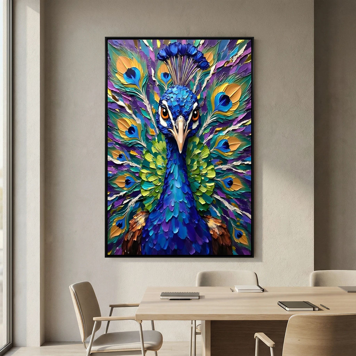 Vibrant Abstract  Oil Style Peacock Minimalist Decor
