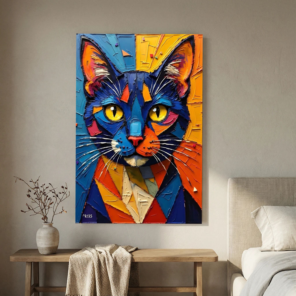 Vibrant Oil Style Domestic Cat Minimalist Wall Decor