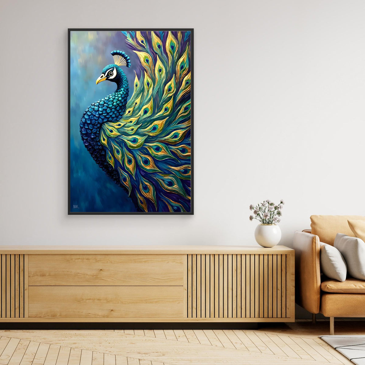 Art Deco Abstract Peacock Electric Blue Wall Canvas 