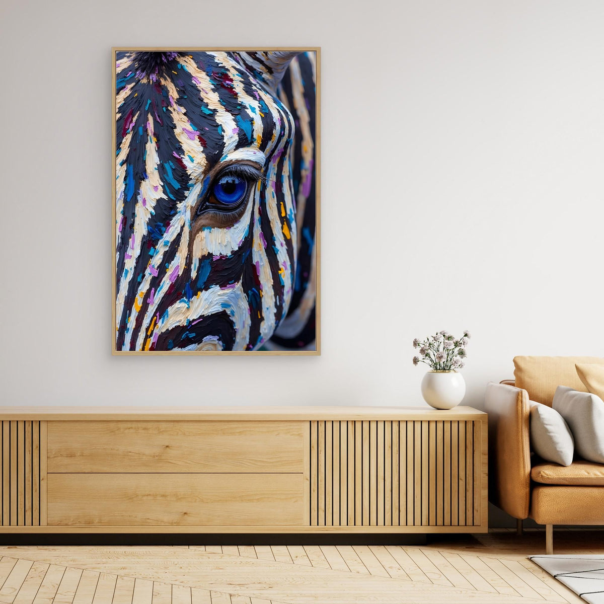 Zebra Monochrome A Hint Of Colour Minimalist Oil Style Canvas 