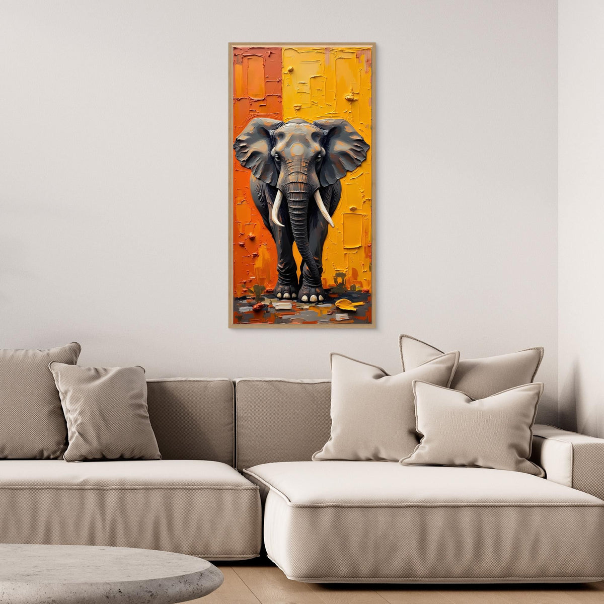 Abstract Oil Style Print of Lone Elephant