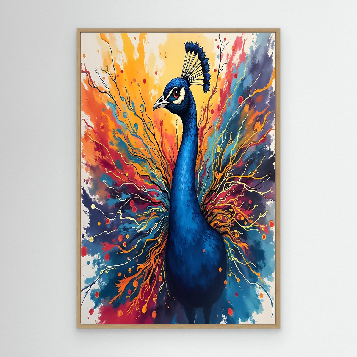Electric Blue Peacock Ink Style Canvas