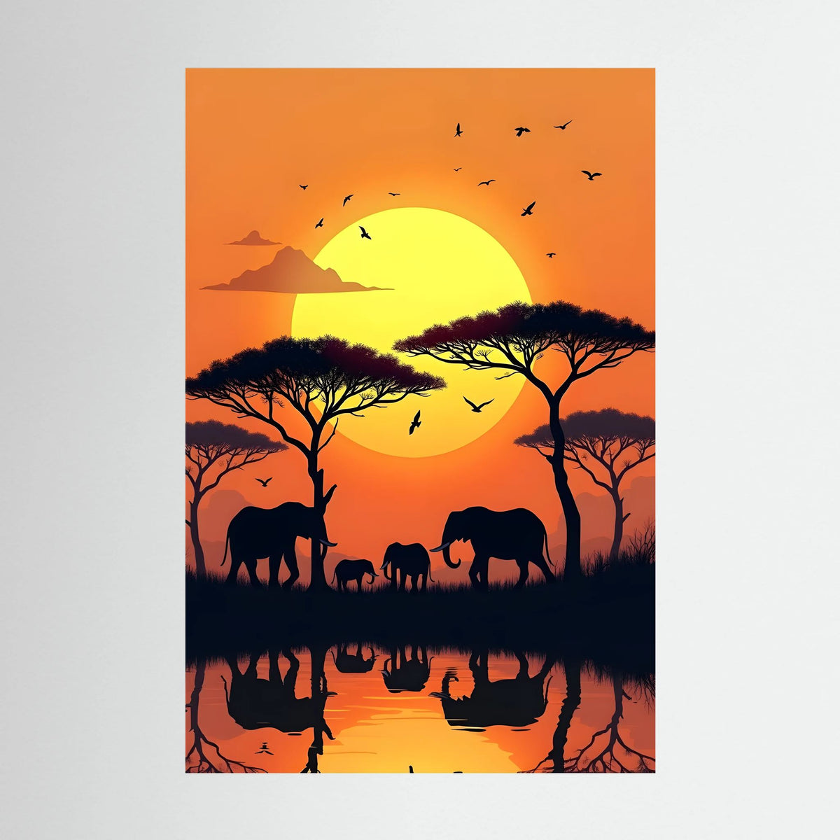 Elephants At Sunset Canvas Wall art