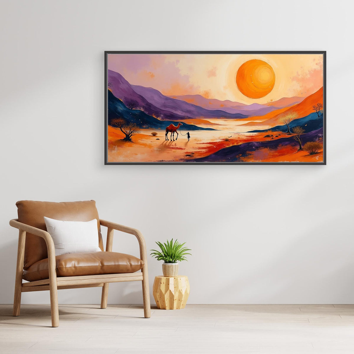 Traveller In Dessert Sands At Sunset Canvas Wall Art
