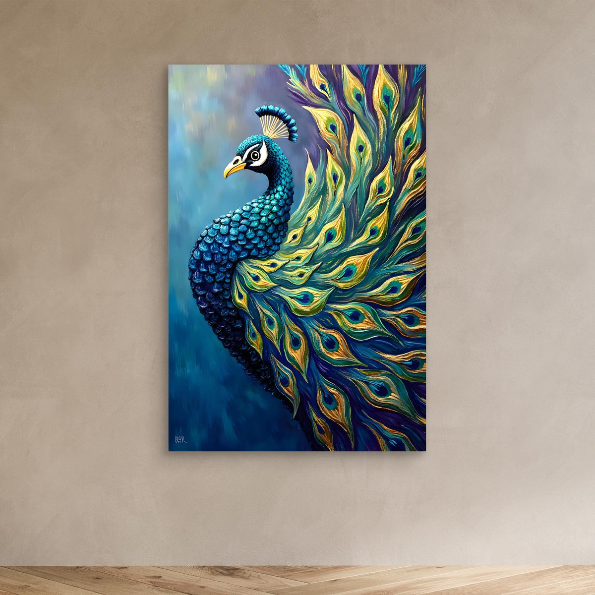 Art Deco Abstract Peacock Electric Blue Wall Canvas 