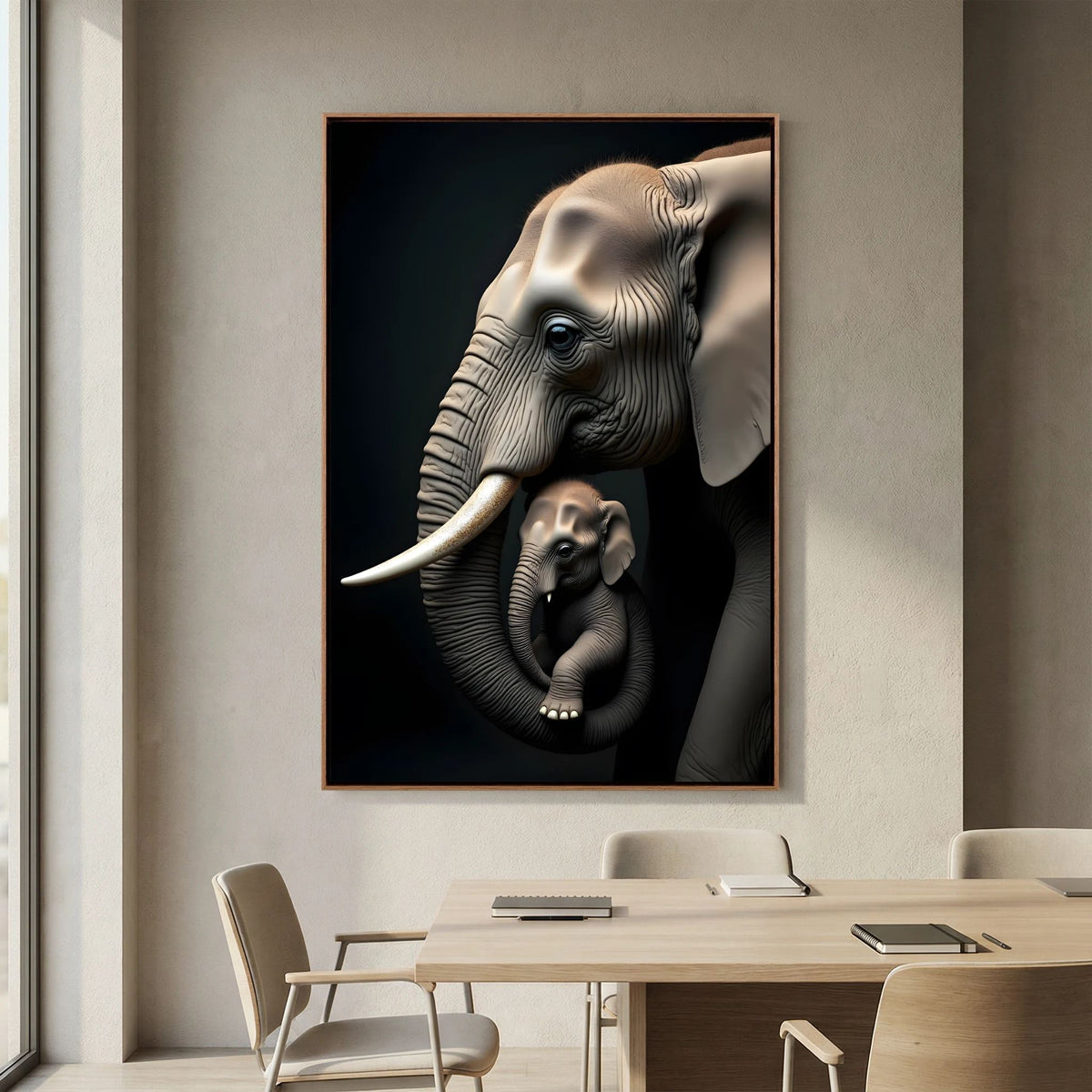 Abstract Elephant Canvas Wall Art, Modern Safari Nursery Print, Warm Toned Statement Decor, Poly-Cotton Framed Wildlife Art, Gift
