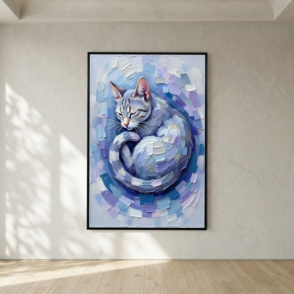 Patel Blue Domestic Cat Oil Style Canvas Minimalist Decor