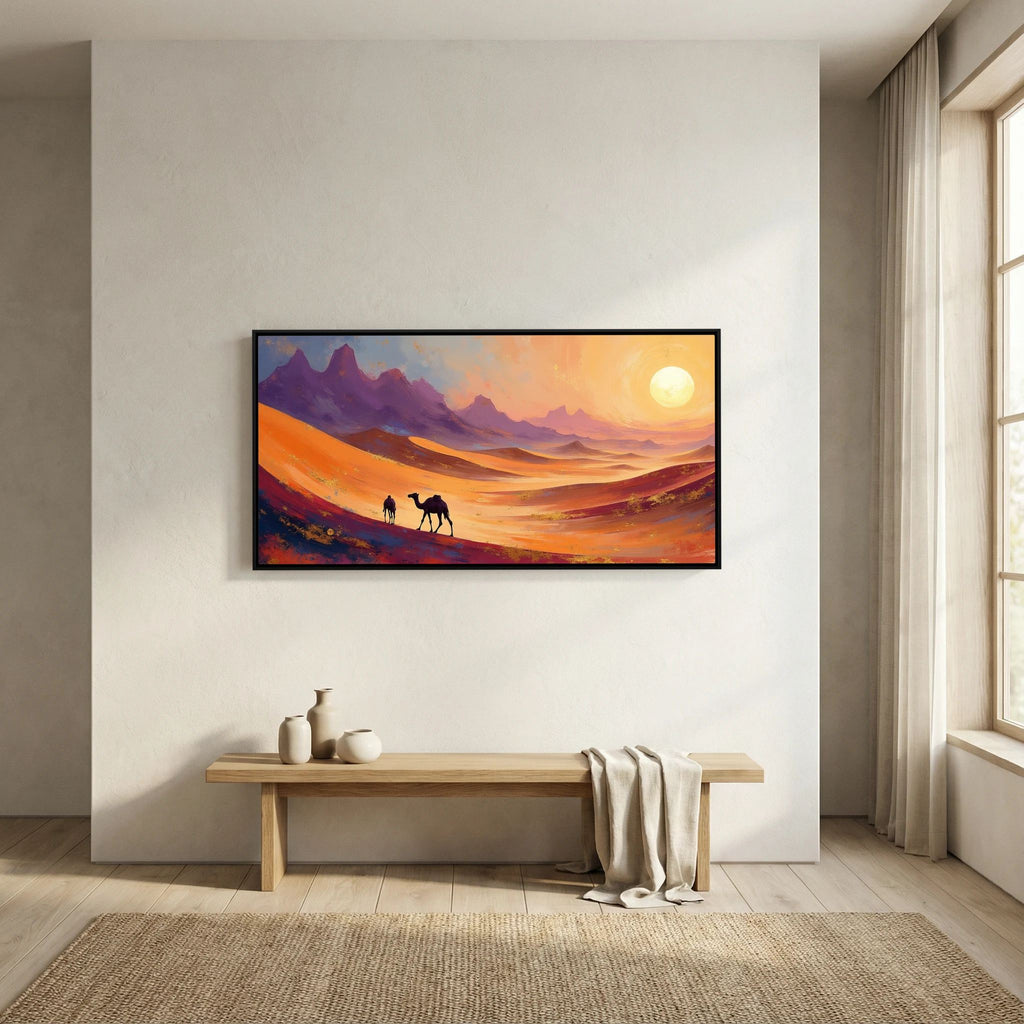 Camels In The Dessert Abstract Wall Canvas Ready To Hang