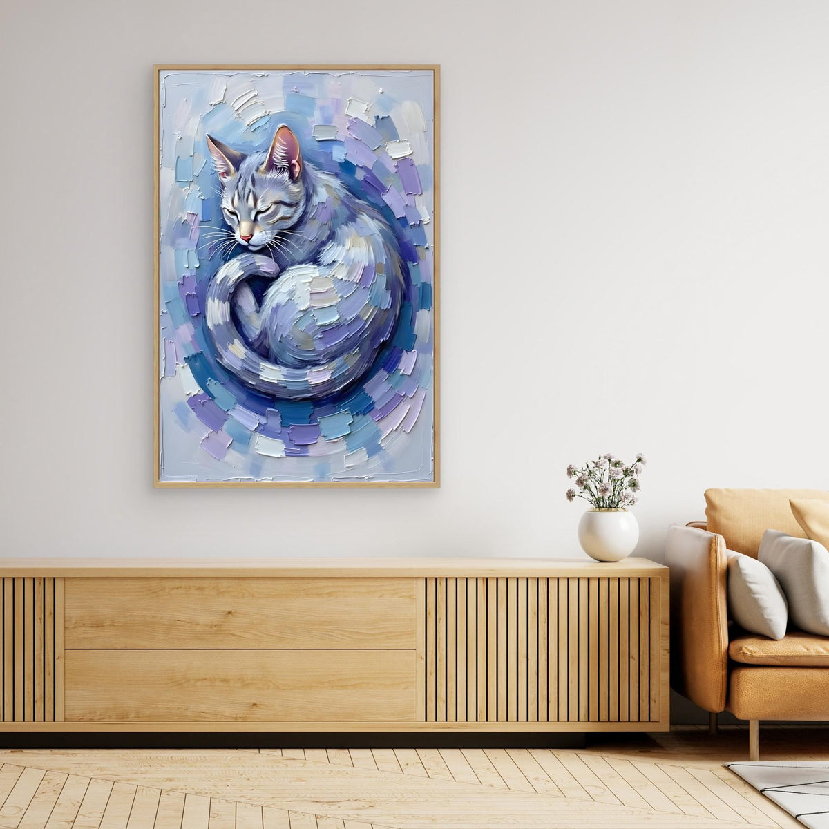 Patel Blue Domestic Cat Oil Style Canvas Minimalist Decor