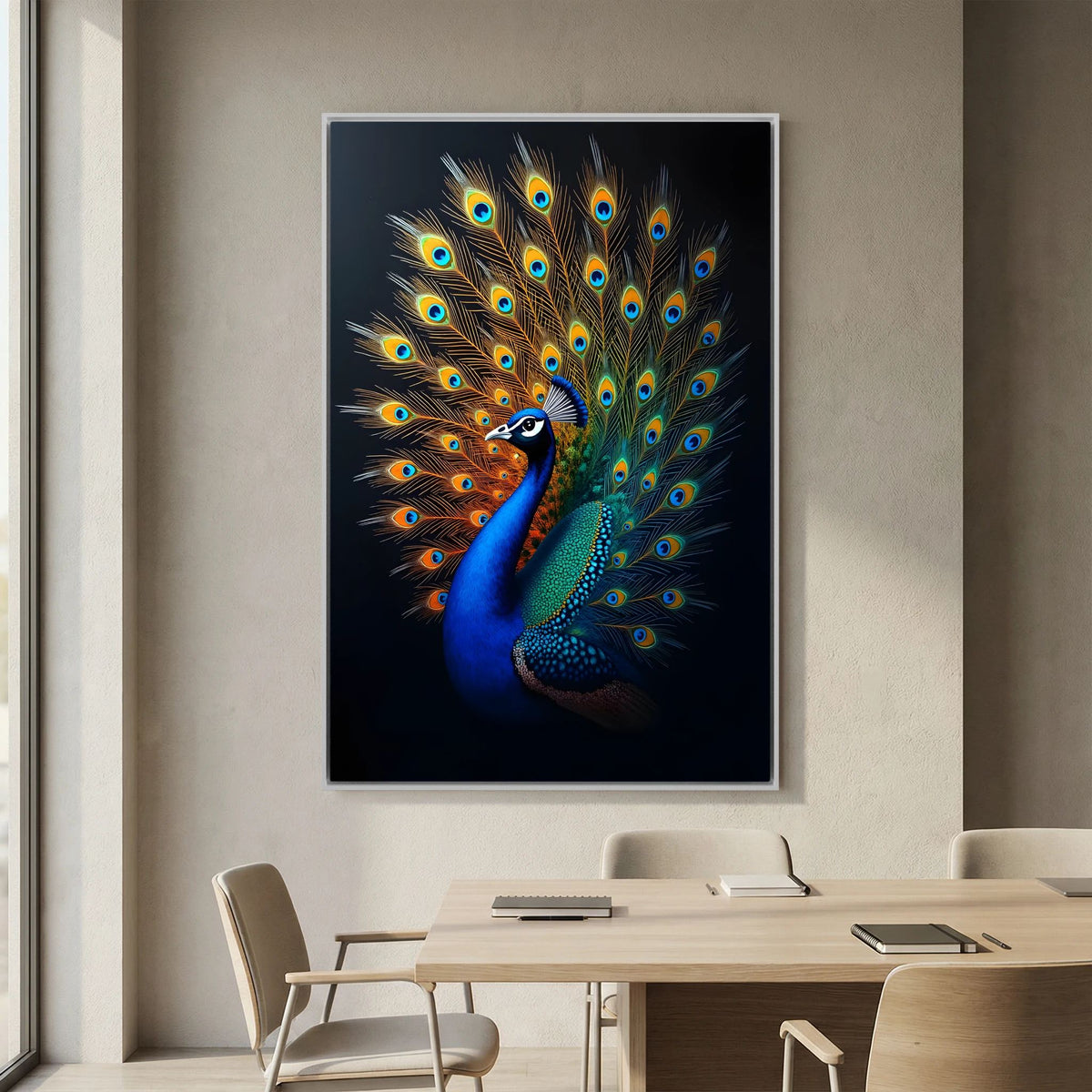 Vibrant Abstract Peacock Black Background Minimalist Wall Canvas