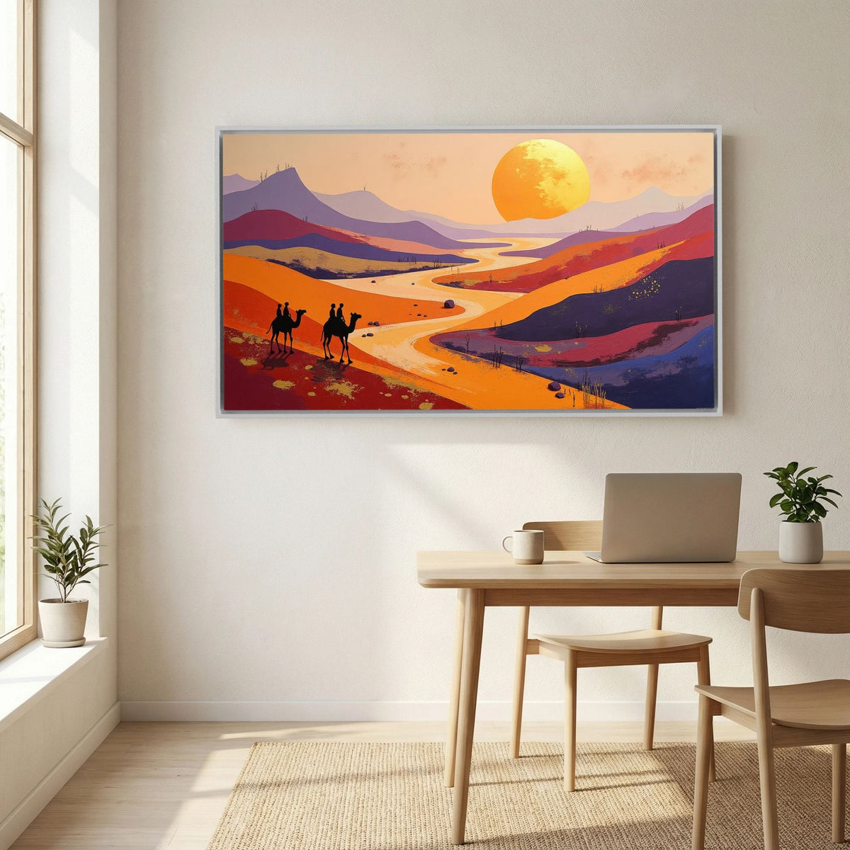 Camel Duo In The Desert Sands Abstract Wall Canvas
