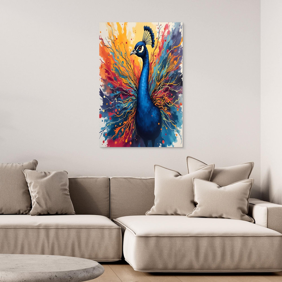 Electric Blue Peacock Ink Style Canvas