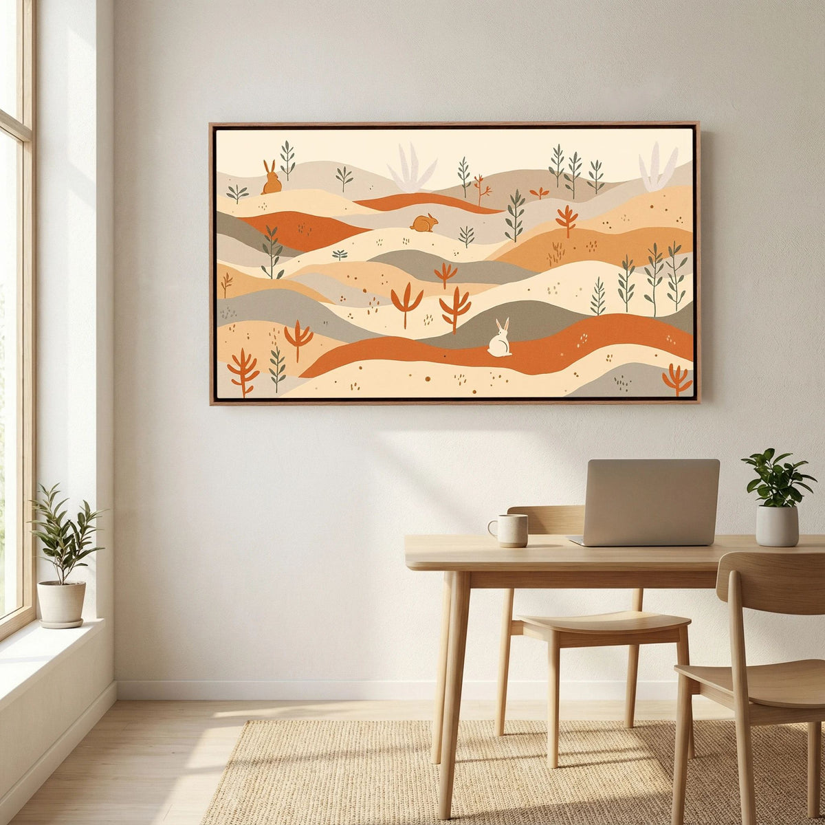 Rabbits On The Pastures Wall Canvas