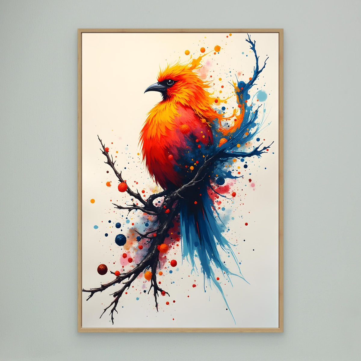 Vibrant Bird On A Branch Minimalist Ink Style Canvas