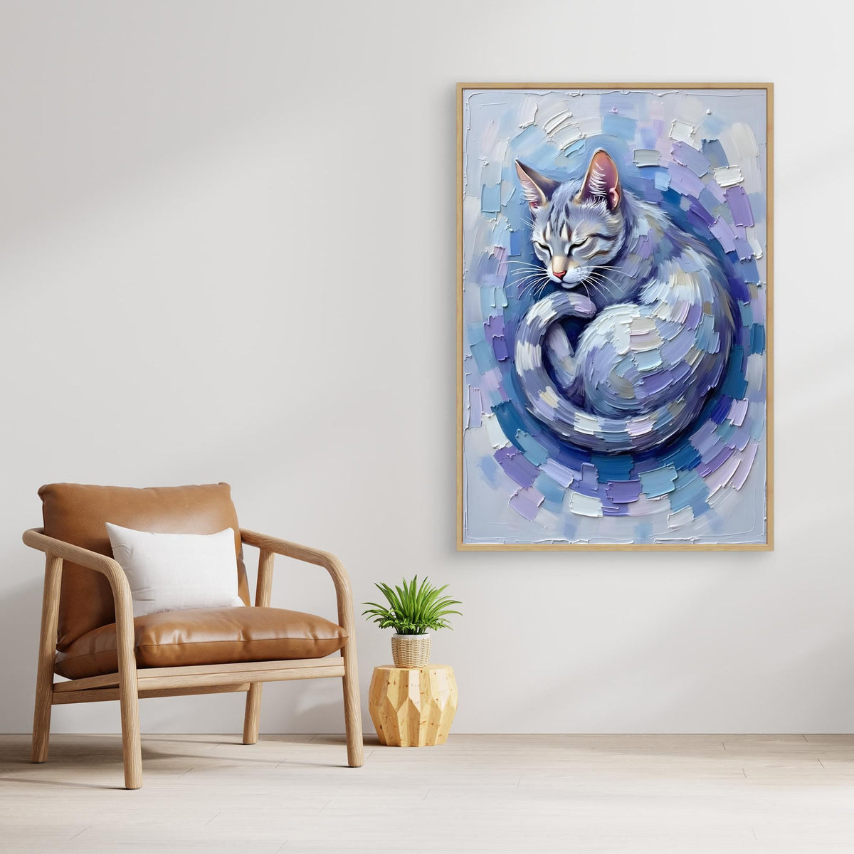 Patel Blue Domestic Cat Oil Style Canvas Minimalist Decor