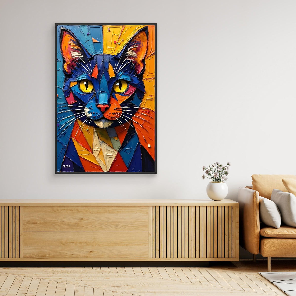 Vibrant Oil Style Domestic Cat Minimalist Wall Decor