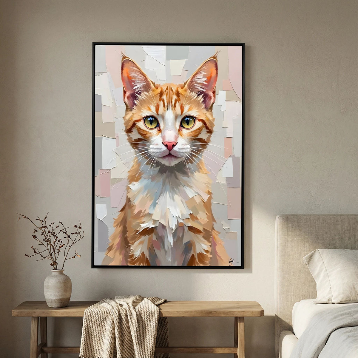 Cute Kitten Abstract Oil Style Minimalist Canvas Kids Room