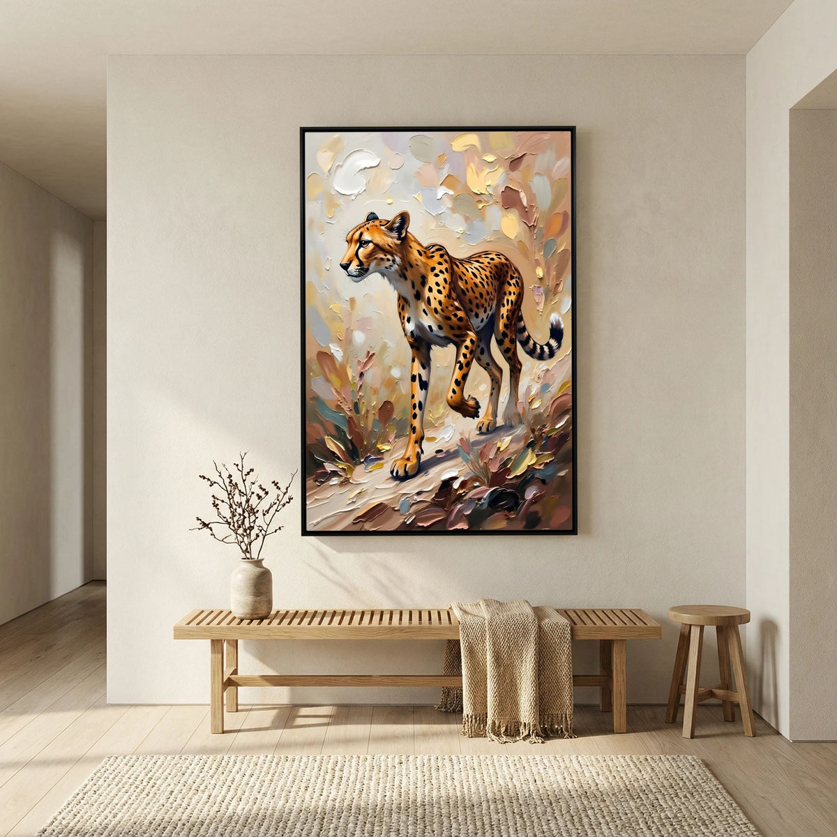 Muted Oil Style Cheetah Safari Cat Minimalist Wall Canvas