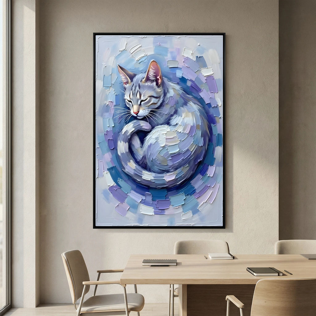 Patel Blue Domestic Cat Oil Style Canvas Minimalist Decor