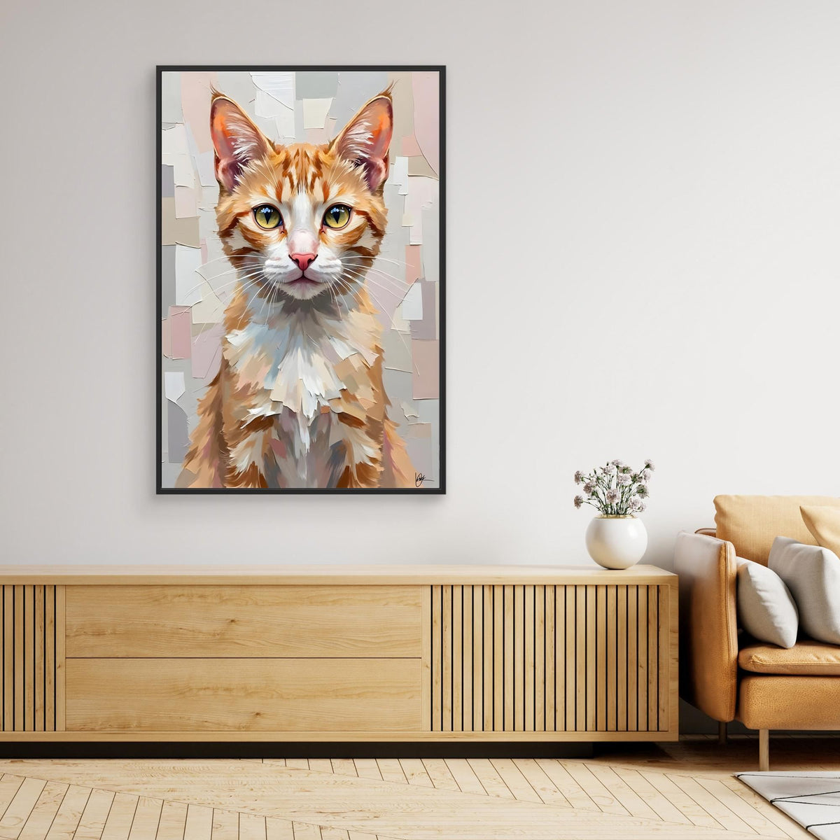Cute Kitten Abstract Oil Style Minimalist Canvas Kids Room