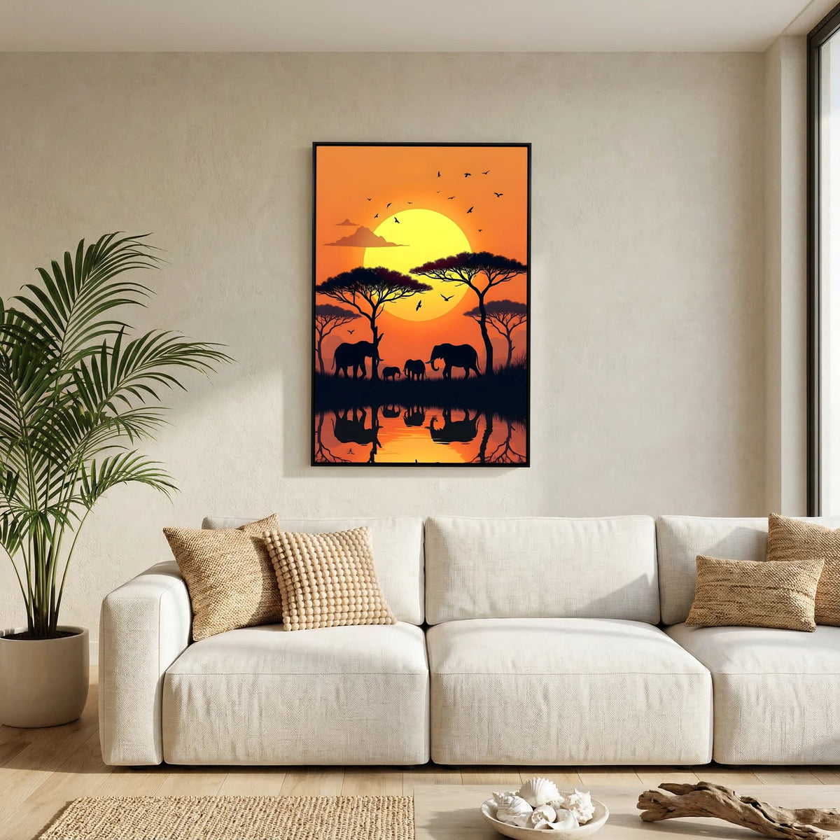 Elephants At Sunset Canvas Wall art