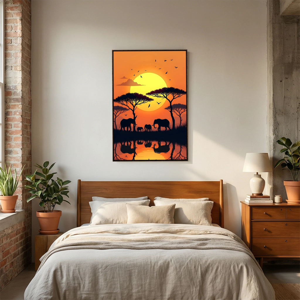 Elephants At Sunset Canvas Wall art