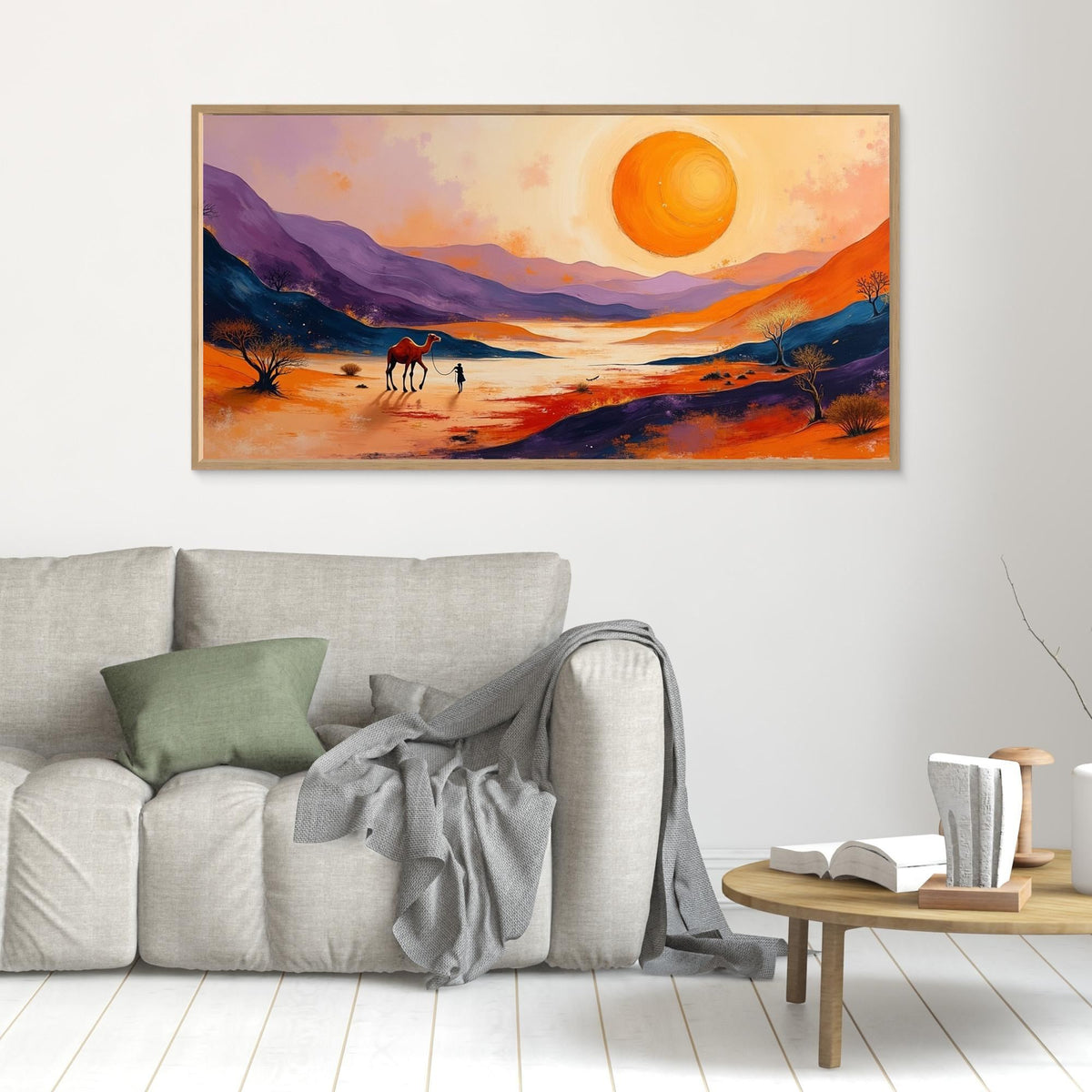 Traveller In Dessert Sands At Sunset Canvas Wall Art