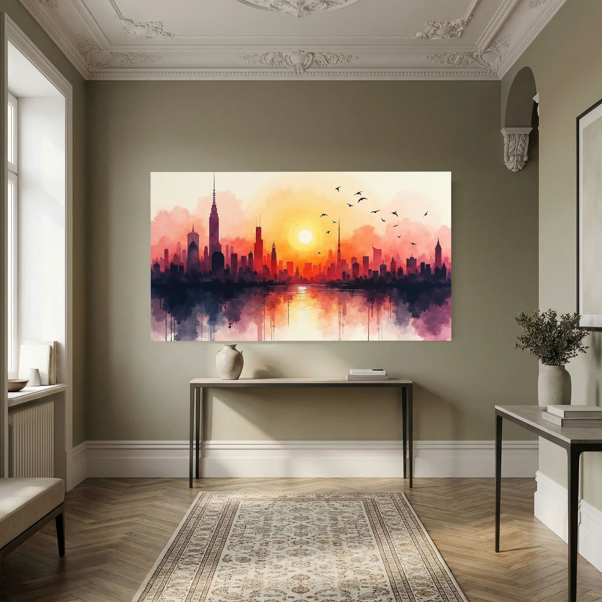 Minimalist Cityscape At Sunset 