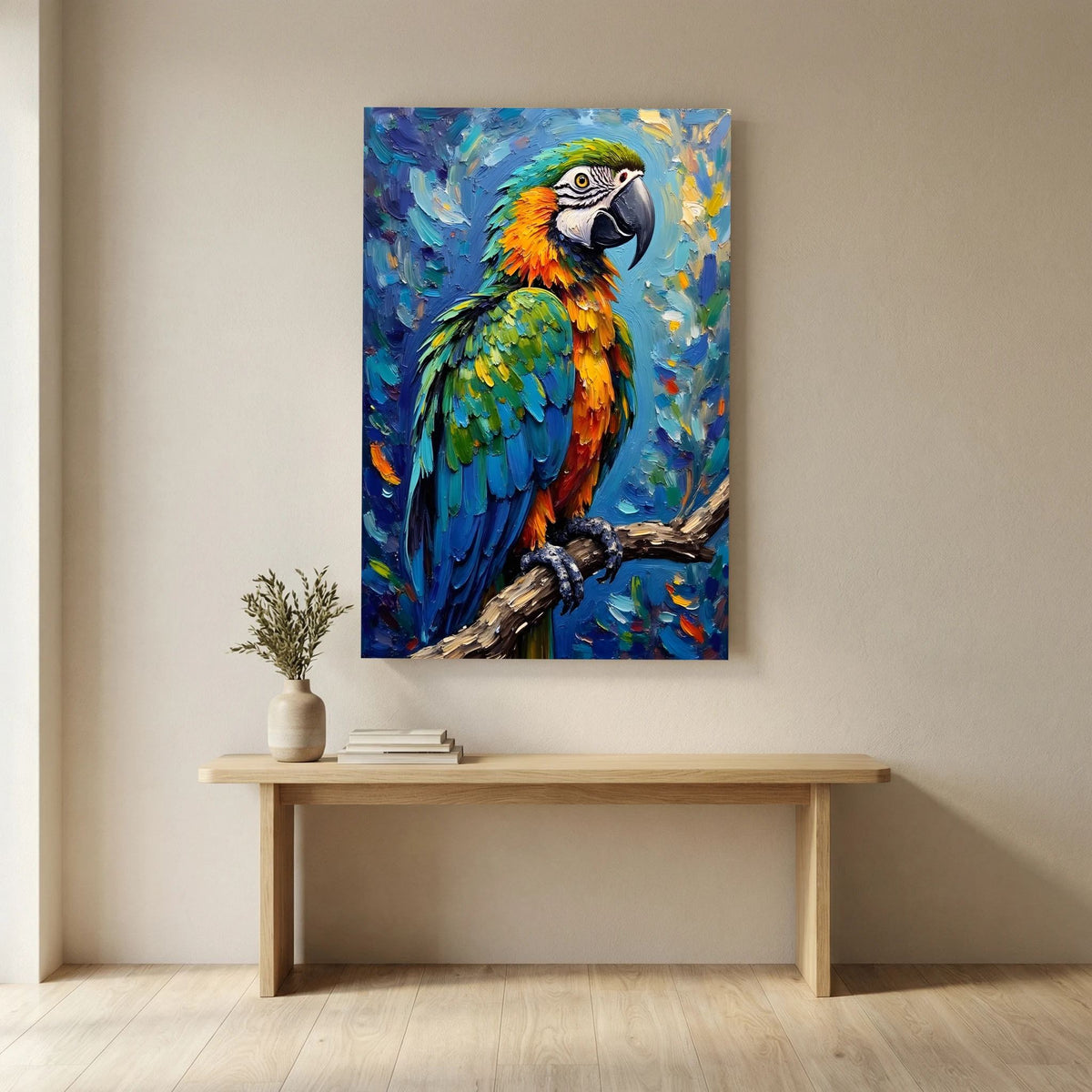Electric Blue Macaw Oil Style Canvas Minimalist Wall Decor