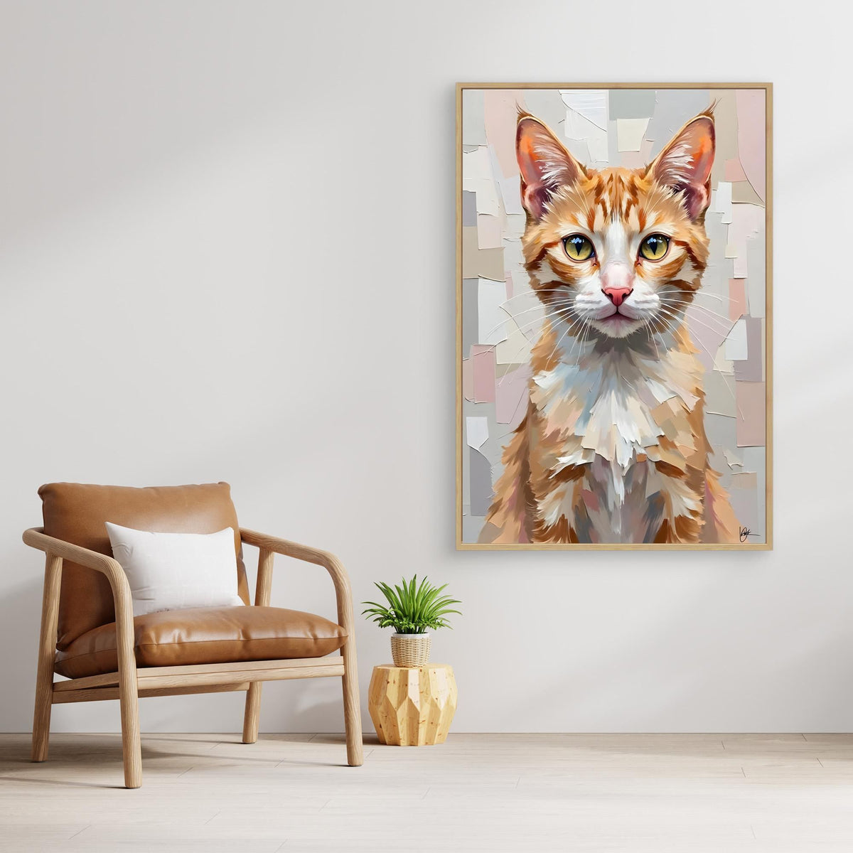 Cute Kitten Abstract Oil Style Minimalist Canvas Kids Room