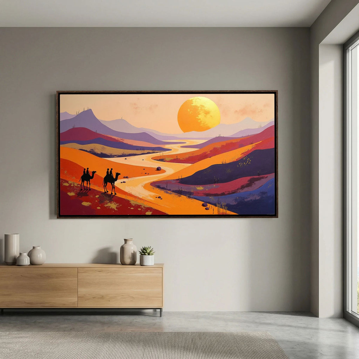 Camel Duo In The Desert Sands Abstract Wall Canvas