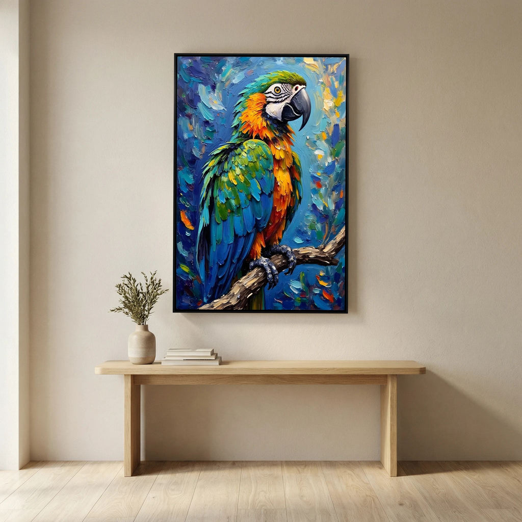 Electric Blue Macaw Oil Style Canvas Minimalist Wall Decor