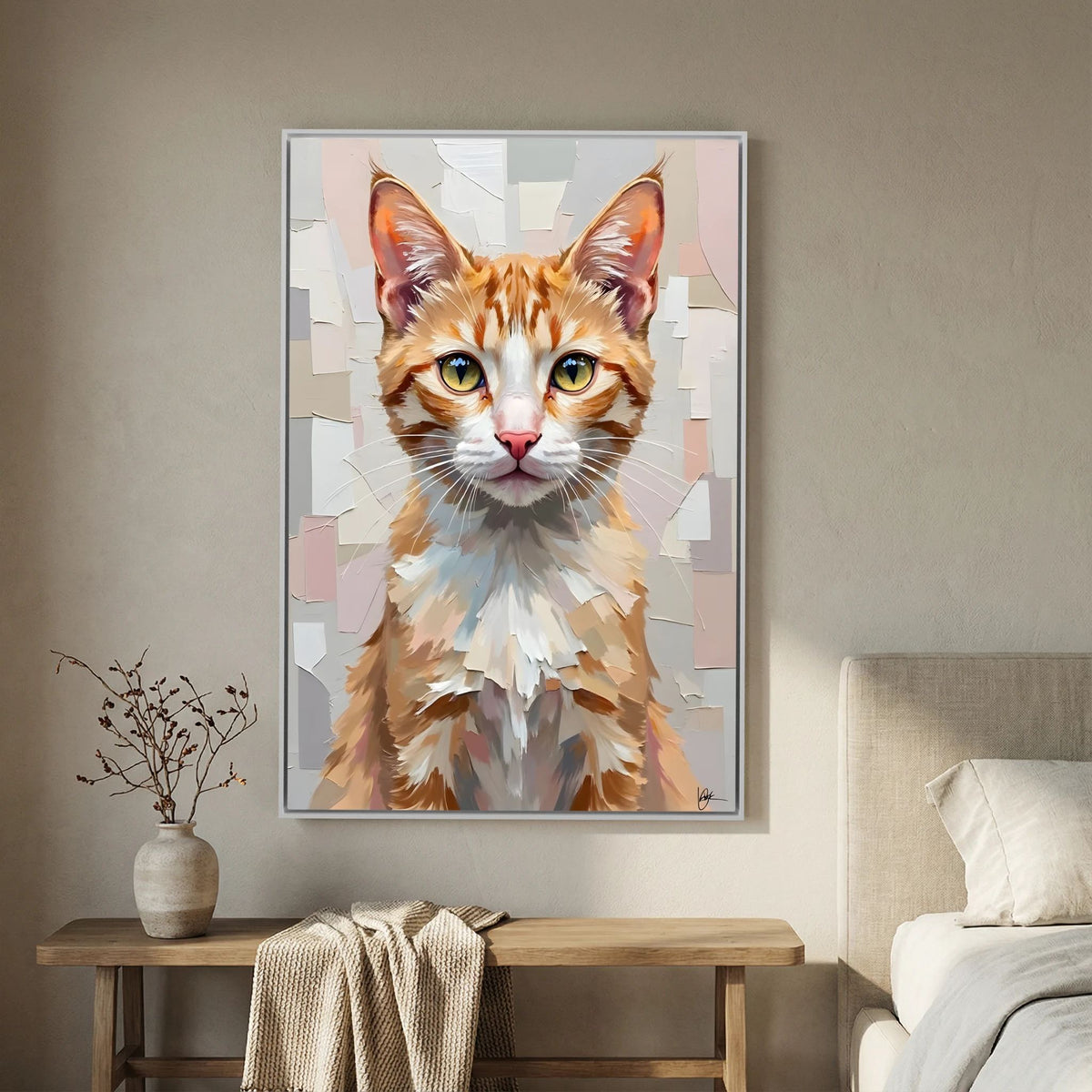Cute Kitten Abstract Oil Style Minimalist Canvas Kids Room