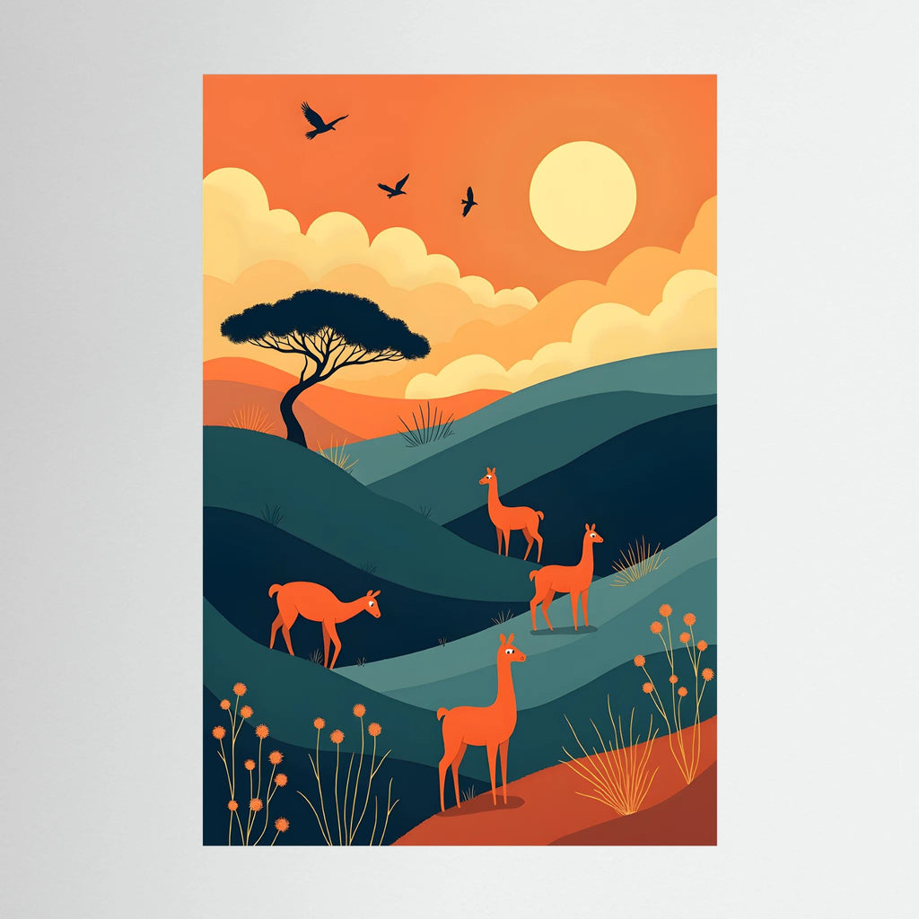 Alpaca At Sunset Abstract Wall Canvas