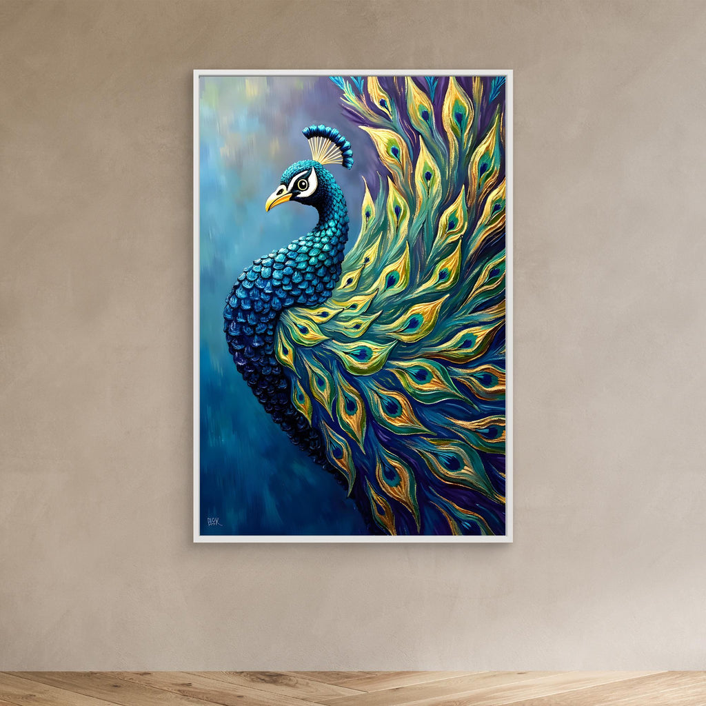 Art Deco Abstract Peacock Electric Blue Wall Canvas 