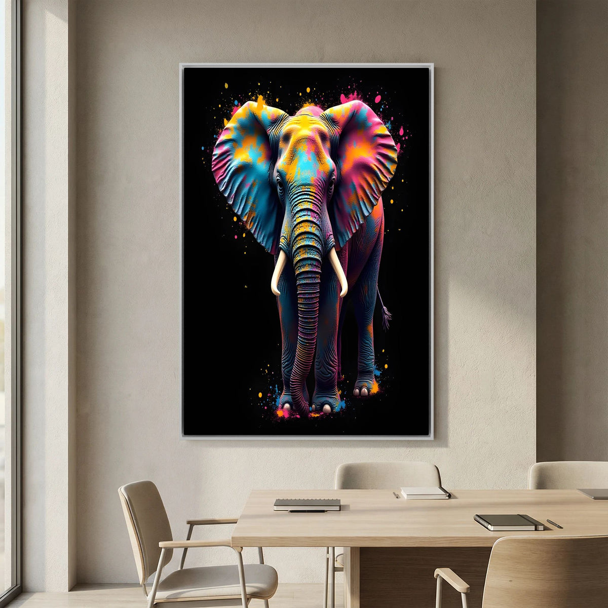 Abstract Elephant Canvas Wall Art, Modern Safari Nursery Print, Warm Toned Statement Decor, Poly-Cotton Framed Wildlife Art, Gift