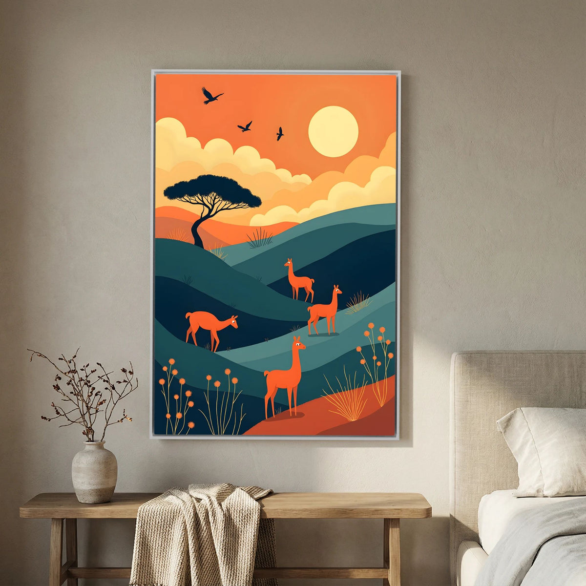 Alpaca At Sunset Abstract Wall Canvas