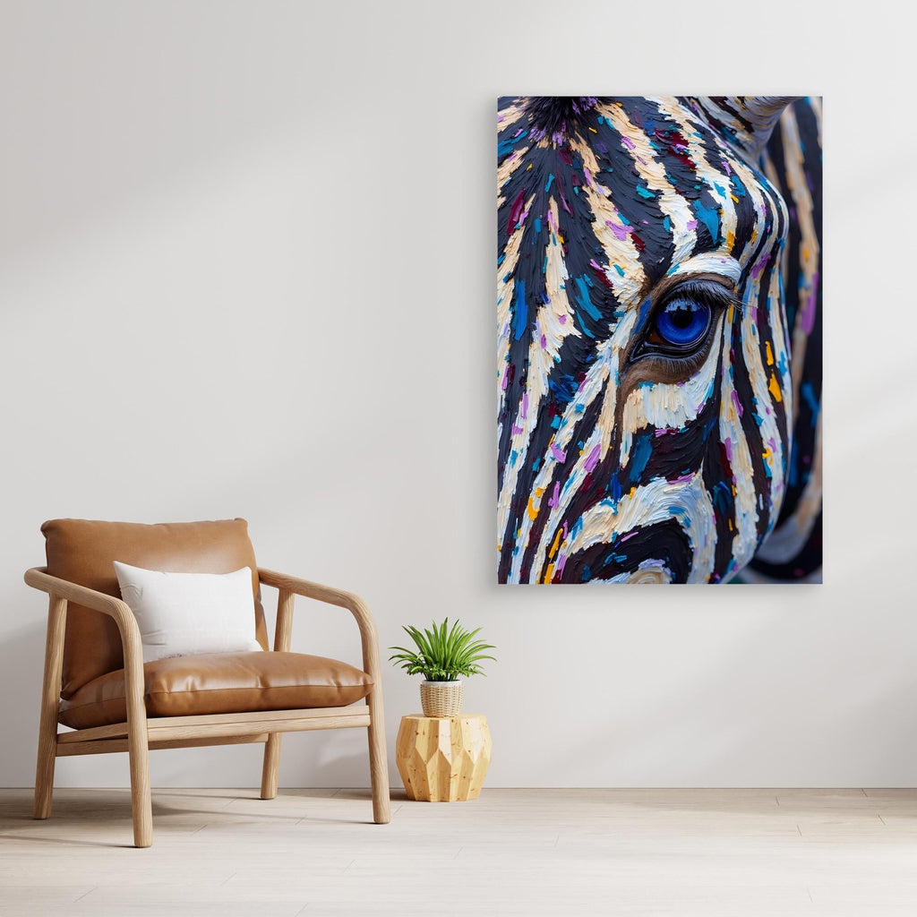 Zebra Monochrome A Hint Of Colour Minimalist Oil Style Canvas 
