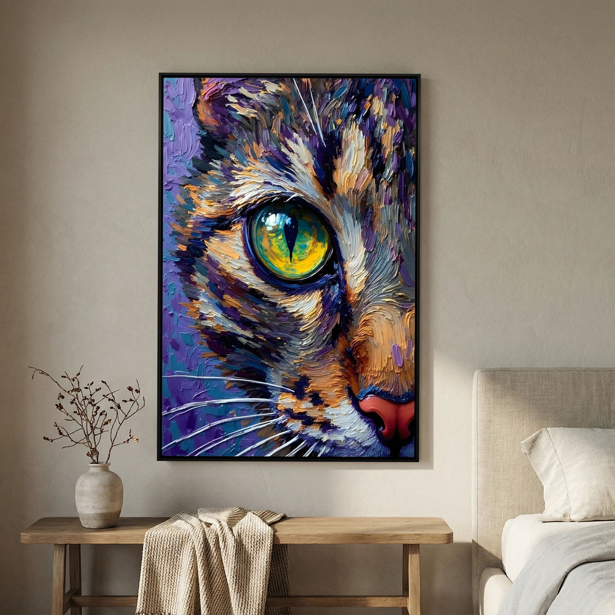 Abstract Domestic Cat Oil Style Canvas Minimalist Wall Decor