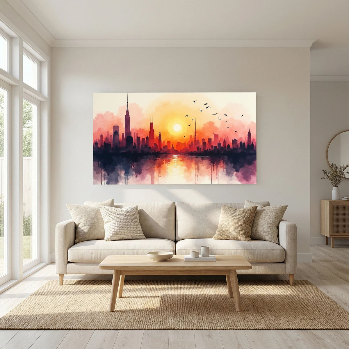 Minimalist Cityscape At Sunset 