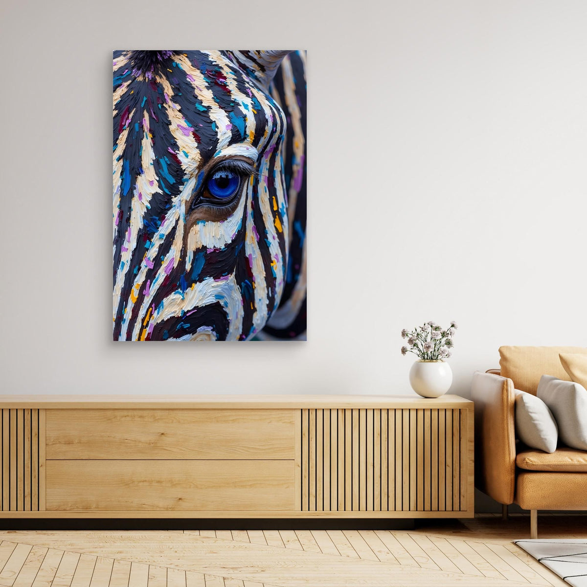 Zebra Monochrome A Hint Of Colour Minimalist Oil Style Canvas 