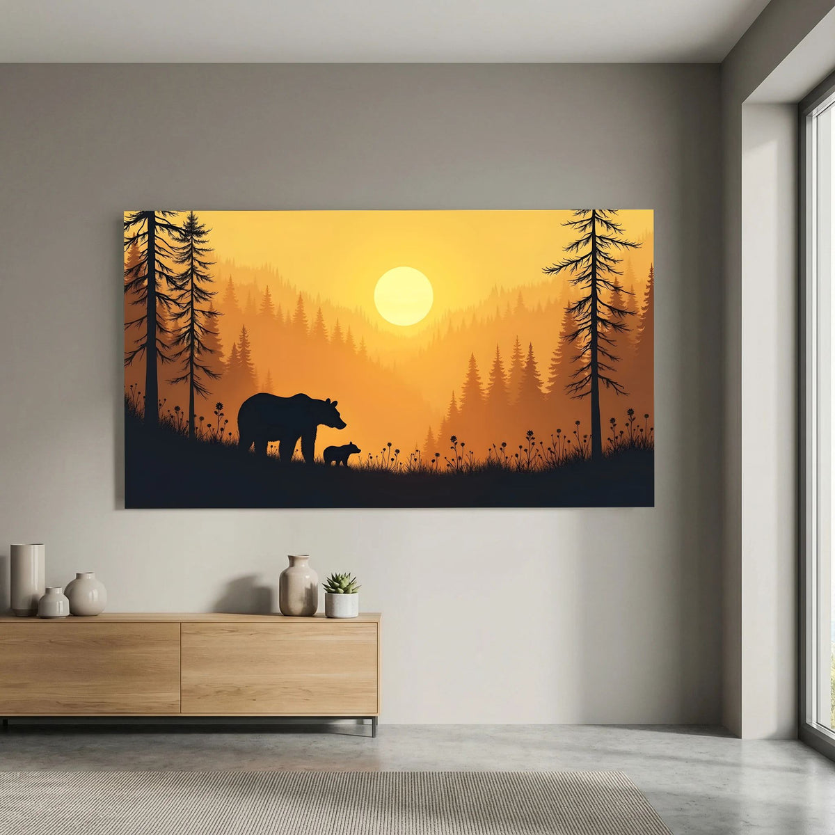 Bears In The Alaskan Wilderness At Sunset Abstract Canvas