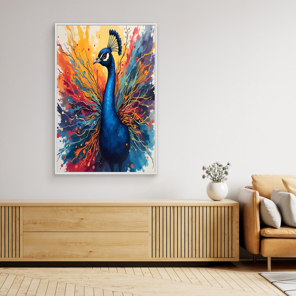 Electric Blue Peacock Ink Style Canvas